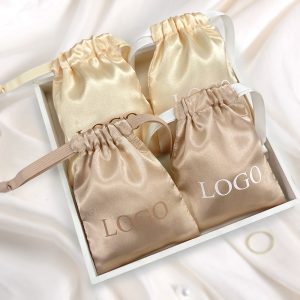 Small Gift Fabric Printed Logo Luxury Soft Perfume Silk Satin Dust Pouch Packaging Custom Drawstring Jewelry Bag