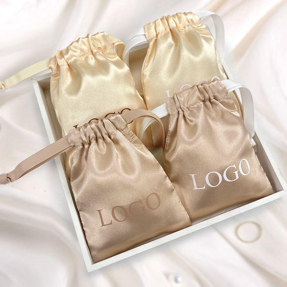 Small Gift Fabric Printed Logo Luxury Soft Perfume Silk Satin Dust Pouch Packaging Custom Drawstring Jewelry Bag