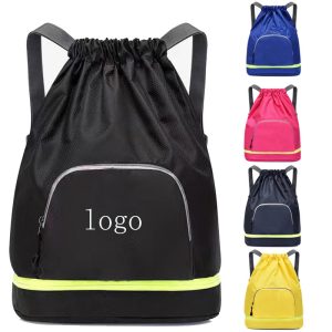 Custom Polyester Heavy Duty Lightweight Travel Sports Basketball String Bag Waterproof Drawstring Backpack With Zipper Pocket