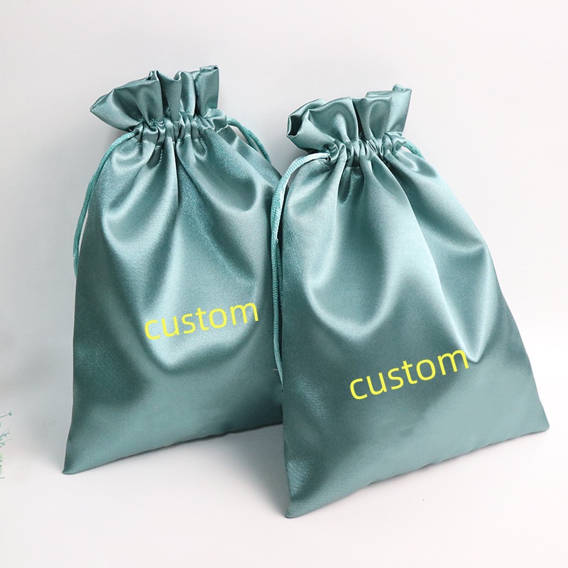 Wholesale Custom Screen Gift Pouch Dustproof Packaging Personalized Soft Silk Satin Hair Drawstring Bags With Logo Printed - 图片 2