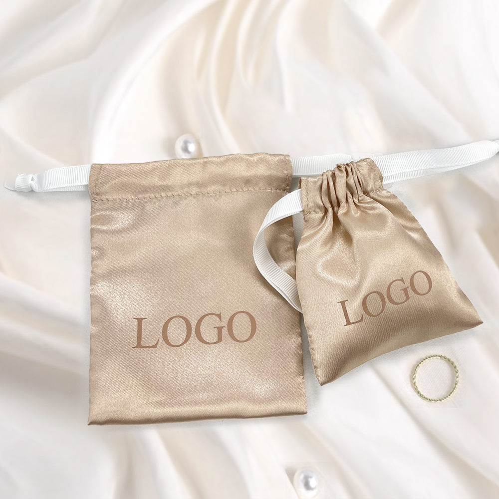 Small Gift Fabric Printed Logo Luxury Soft Perfume Silk Satin Dust Pouch Packaging Custom Drawstring Jewelry Bag - 图片 4