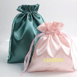 Wholesale Custom Screen Gift Pouch Dustproof Packaging Personalized Soft Silk Satin Hair Drawstring Bags With Logo Printed