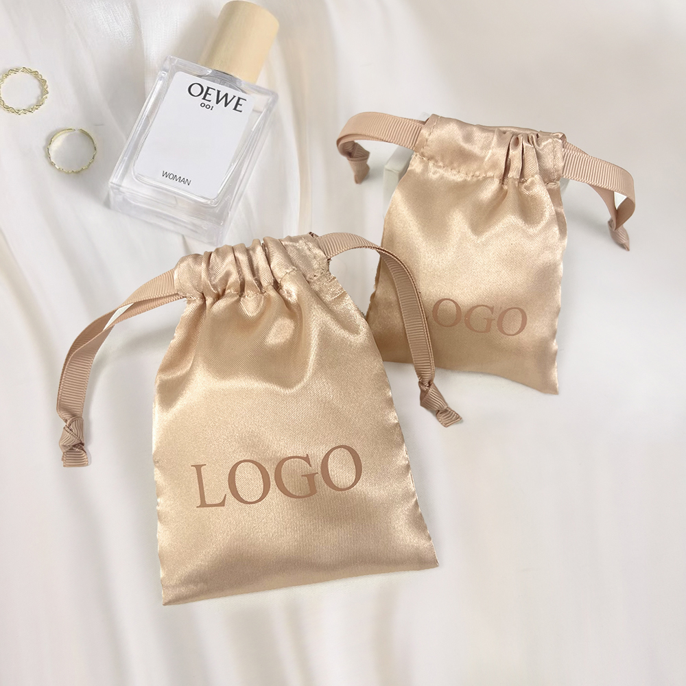 Small Gift Fabric Printed Logo Luxury Soft Perfume Silk Satin Dust Pouch Packaging Custom Drawstring Jewelry Bag - 图片 5