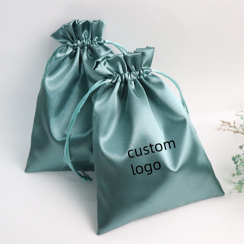 Wholesale Custom Screen Gift Pouch Dustproof Packaging Personalized Soft Silk Satin Hair Drawstring Bags With Logo Printed - 图片 4