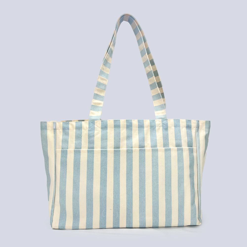 Wholesale Stripe Reusable Gift Travel Large Capacity Classic Students Shopping Custom Printed Logo Women Cotton Canvas Tote Bag - 图片 4