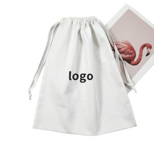 Custom Logo Printed White Cotton Twill Drawstring Bag for Shoes Underwear Clothing Dust Bag for Package Travel Storage Bag