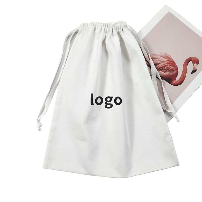 Custom Logo Printed White Cotton Twill Drawstring Bag for Shoes Underwear Clothing Dust Bag for Package Travel Storage Bag