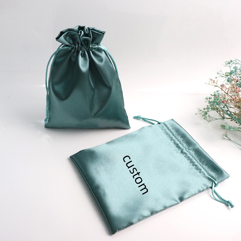 Wholesale Custom Screen Gift Pouch Dustproof Packaging Personalized Soft Silk Satin Hair Drawstring Bags With Logo Printed - 图片 5