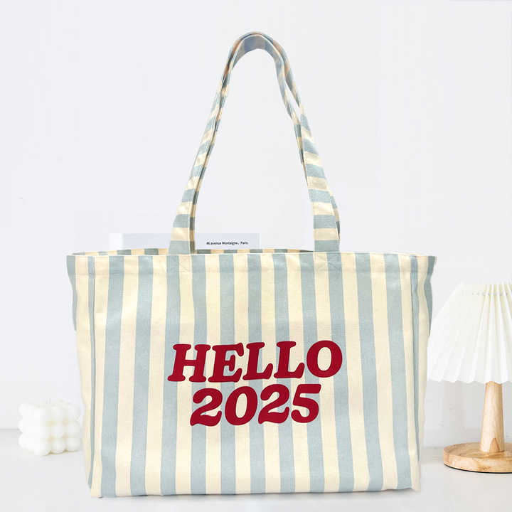 Wholesale Stripe Reusable Gift Travel Large Capacity Classic Students Shopping Custom Printed Logo Women Cotton Canvas Tote Bag