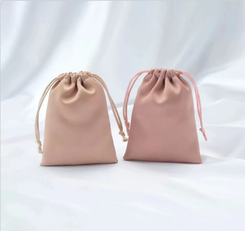 Custom Logo Printed Pink White Black Drawstring Cosmetic Jewelry Gift Bag Velvet Pouch Suede Satin Bag With Ribbon - 图片 7