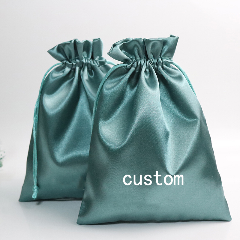 Wholesale Custom Screen Gift Pouch Dustproof Packaging Personalized Soft Silk Satin Hair Drawstring Bags With Logo Printed - 图片 6