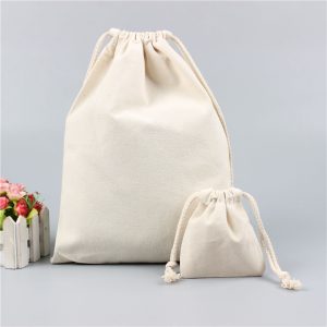Eco Friendly Round Bottom Custom Printed Logo Gift Packaging Dust Pouch Organic Cotton Linen Drawstring Bag