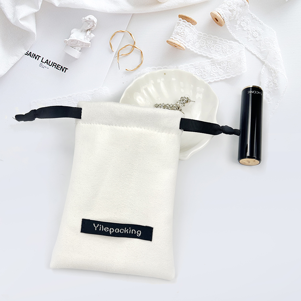 Wholesale Small White Black Custom Logo Printing Perfume Suede Packaging Jewelry Pouch Dust Velvet Drawstring Bag - 图片 2