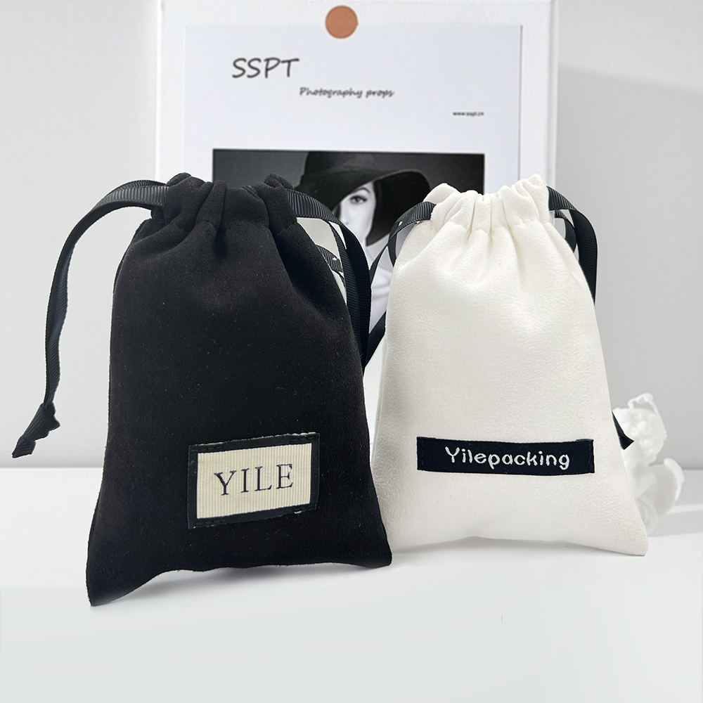 Wholesale Small White Black Custom Logo Printing Perfume Suede Packaging Jewelry Pouch Dust Velvet Drawstring Bag - 图片 3