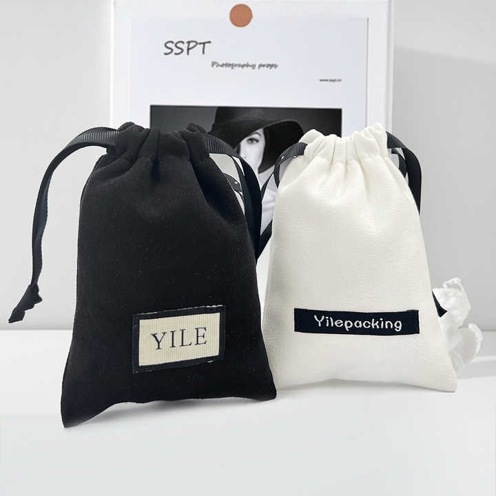Wholesale Small White Black Custom Logo Printing Perfume Suede Packaging Jewelry Pouch Dust Velvet Drawstring Bag - 图片 4