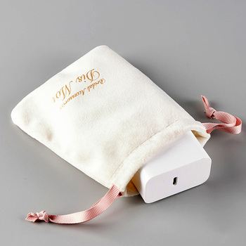 Beige Suede Velvet Drawstring Pouches Bags Packing for Jewelry Display with logo - 图片 5