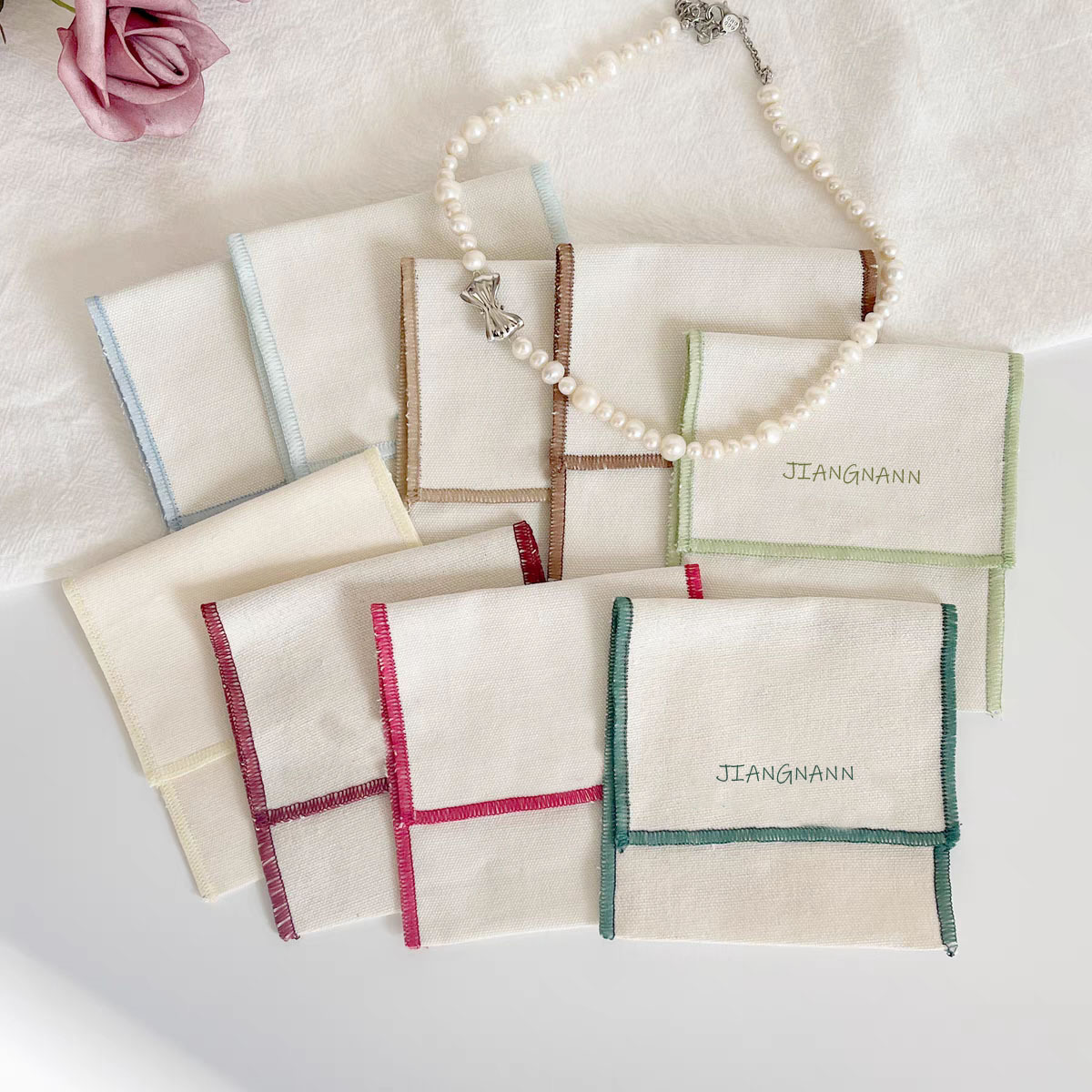 Reusable Sophisticated Design Personalized Logo Print Lightweight Makeup Packaging Cotton Envelope Pouch - 图片 2