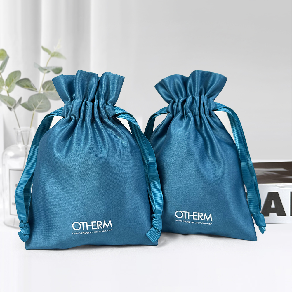 Wholesale Custom Silk Screen Printing Packaging Cosmetic Gift Makeup Pouch Satin Drawstring Bag With Logo Jewelry Necklace - 图片 2