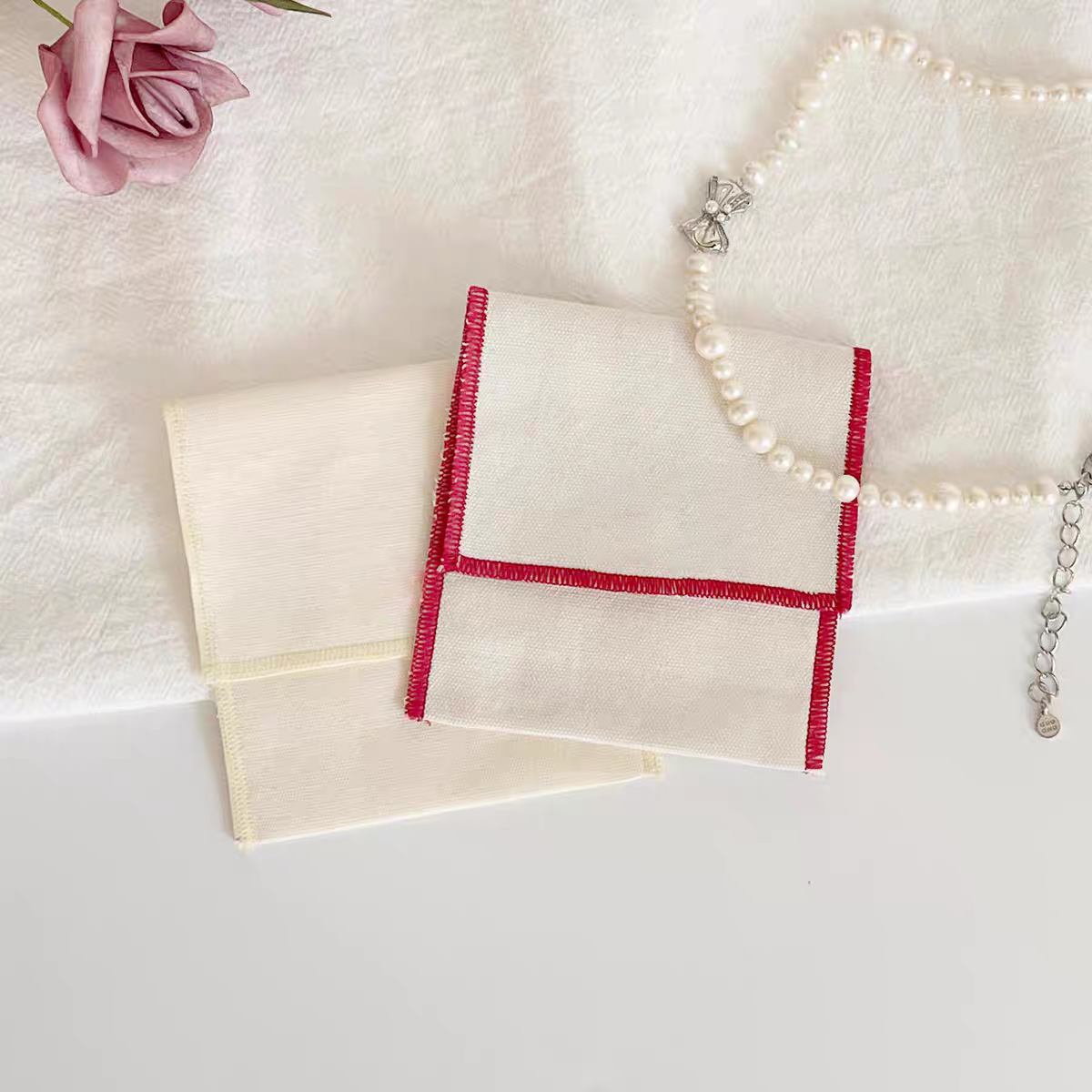 Reusable Sophisticated Design Personalized Logo Print Lightweight Makeup Packaging Cotton Envelope Pouch - 图片 3