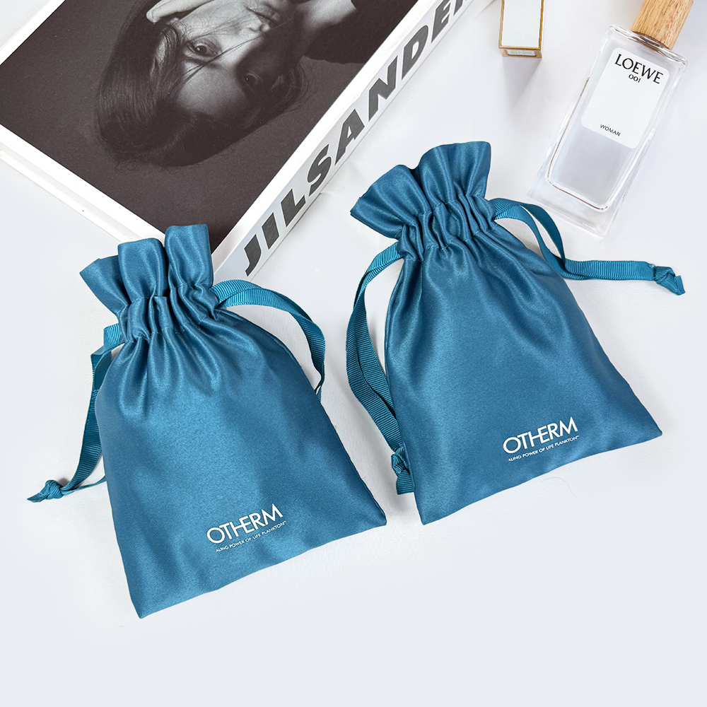 Wholesale Custom Silk Screen Printing Packaging Cosmetic Gift Makeup Pouch Satin Drawstring Bag With Logo Jewelry Necklace - 图片 3