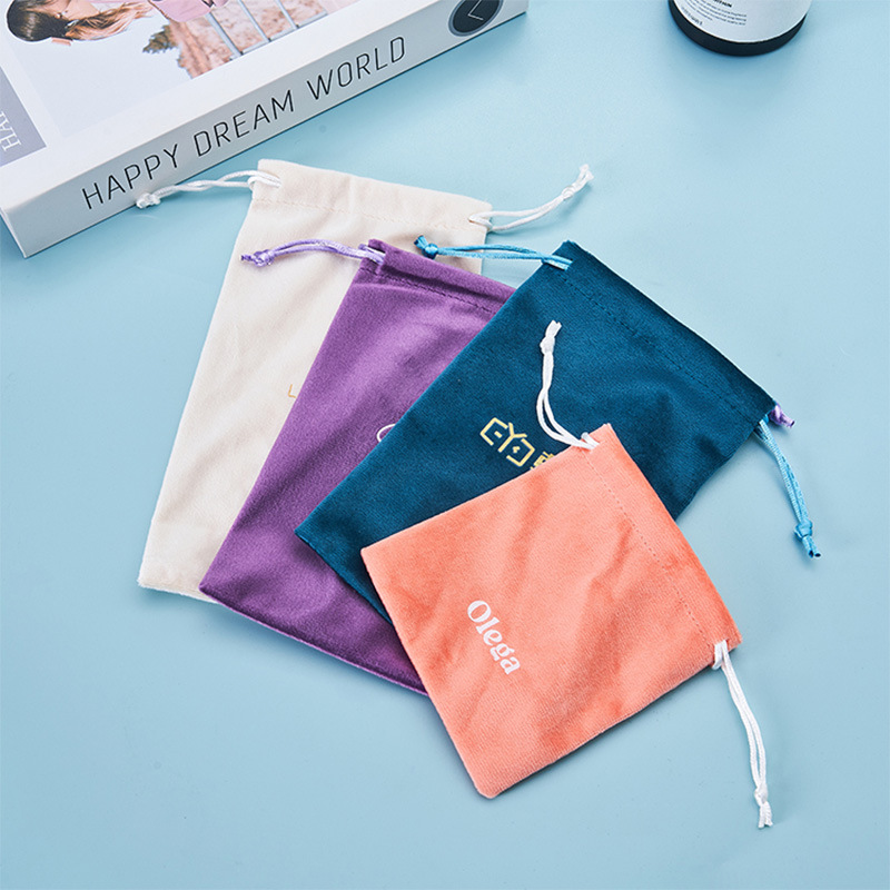 Custom Logo Printed Small Pink Velvet Earring Ring Packing Bag Drawstring Velvet Gift Jewelry Pouch - 图片 3