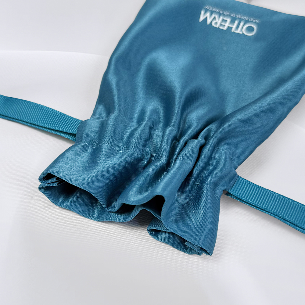 Wholesale Blue Custom Silk Screen Printing Jewelry Necklace Packaging Cosmetic Gift Makeup Pouch Satin Drawstring Bag With Logo - 图片 5