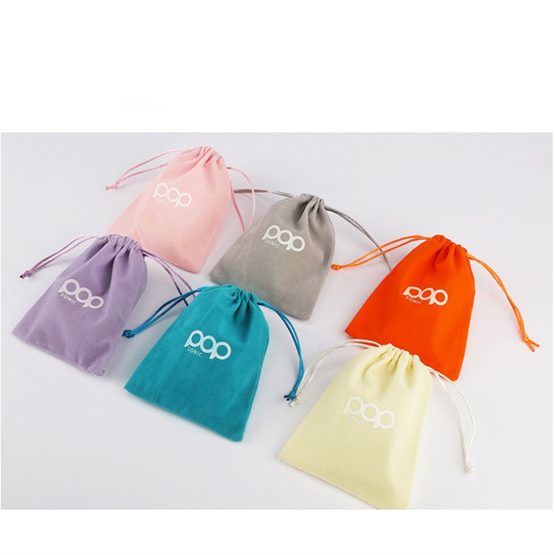 Double String Custom Logo White Beige Black Velvet Wholesale Drawstring Bag - 图片 3