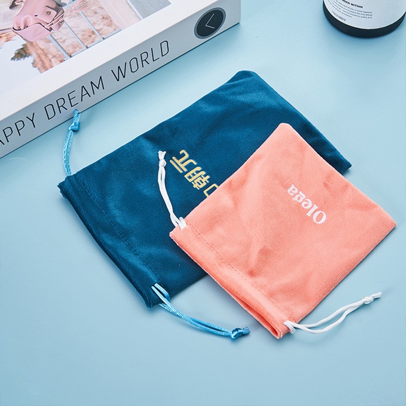 Custom Logo Printed Small Pink Velvet Earring Ring Packing Bag Drawstring Velvet Gift Jewelry Pouch - 图片 2