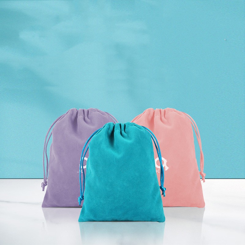 Double String Custom Logo White Beige Black Velvet Wholesale Drawstring Bag - 图片 2