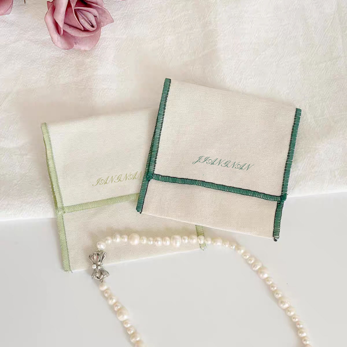 Reusable Sophisticated Design Personalized Logo Print Lightweight Makeup Packaging Cotton Envelope Pouch - 图片 6