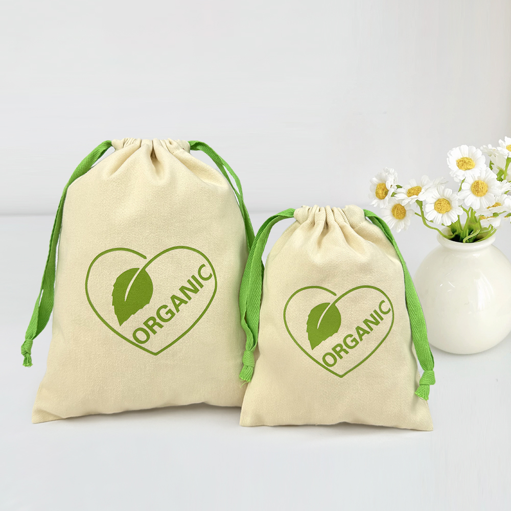 Eco Friendly Wholesale Custom Logo Pouch Canvas Cotton Reusable Drawstring Dust Bag for Storage Packing